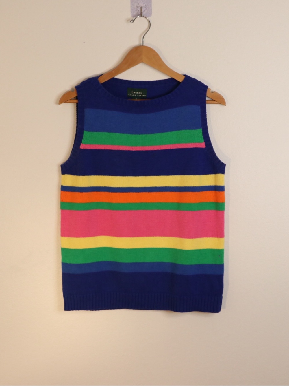Lauren Ralph Lauren Rainbow Stripe Cotton Sweater Vest L